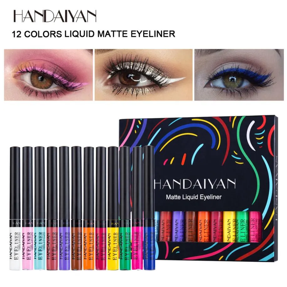 HANDAIYAN Colorful Matte Eyeliner Liquid Waterproof 12 Colors Tint Eyes Makeup Long Lasting Eye Liner Cosmetics 12pcs/set with box gift