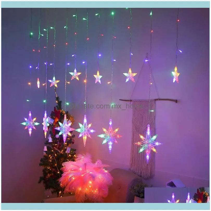 LED Elk Star Bell Moon Christmas Garlands String Fairy Curtain Lights Outdoor For Party Home Xmas Tree Ornament New Year Decor 201127