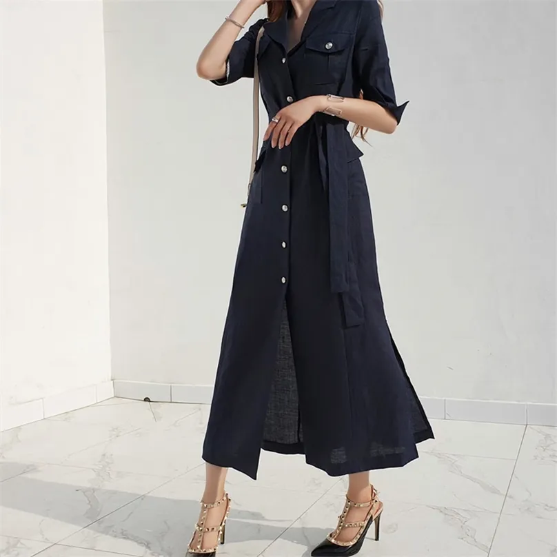 Office Long Dress for women Summer Black Half Sleeve notched neck line Sundress Ladies Formal work maxi Dresses 210602