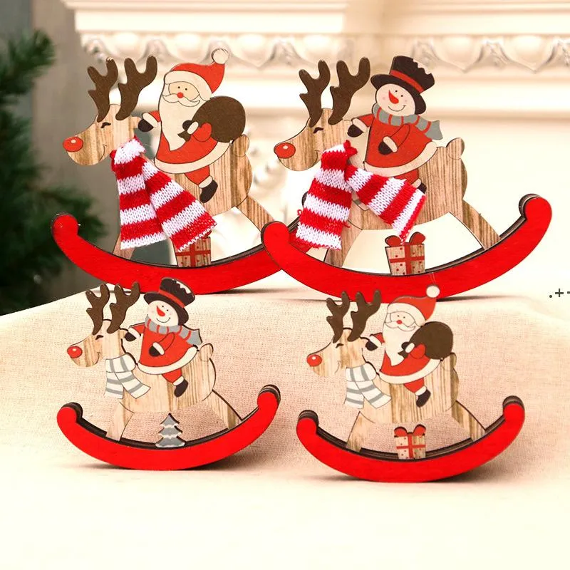 Nowe dekoracje Boże Narodzenie Drewniane kołysanie koń Christmaes Snowman Santa Gift Ornaments Party Supplies świąteczne prezenty JJD11271