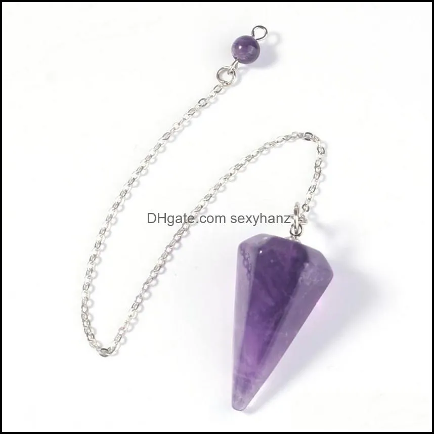 36*18MM Big Size Trendy-beads Popular Silver Plated Hexagon Pyramid Pendulum Chakra Natural Purple Amethysts Pendant wjl2897