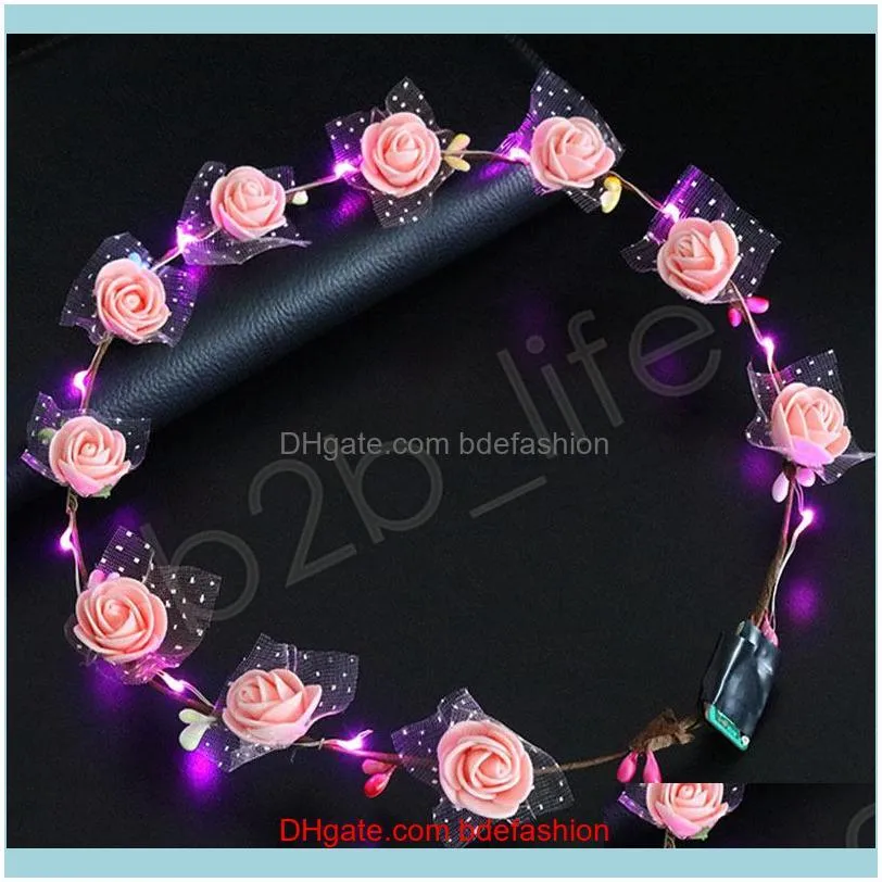 Flashing LED Hairbands strings Glow Flower Crown Headbands Light Party Rave Floral Hair Garland Luminous Wreath Fashion Accessories