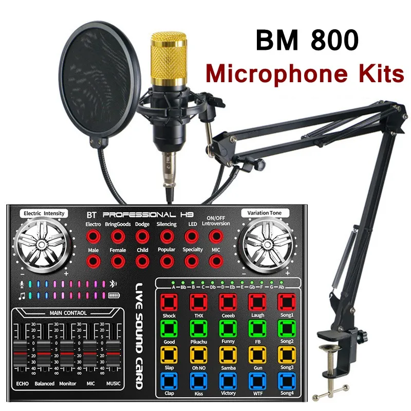 Micrófonos Micr￳fono condensador para PC, ordenador, tel￩fono, estudio, Karaoke, juegos, Streaming, Mikrofon, H9, BM 800