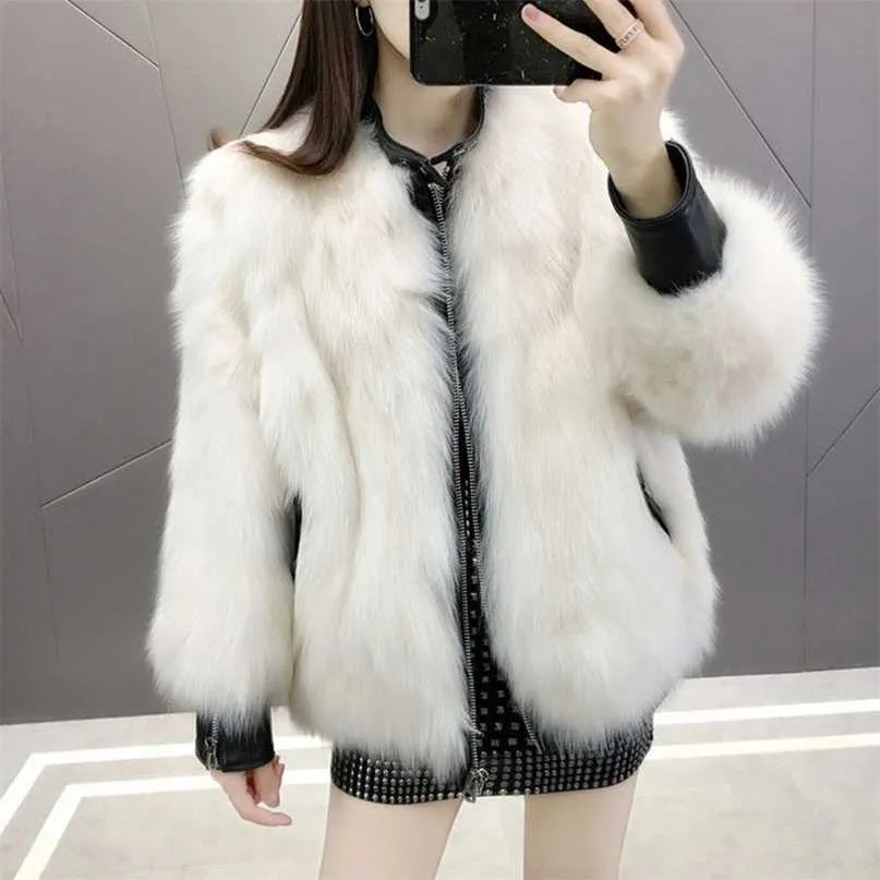 Lucyever Hohe Qualität Faux Pelzmantel für Frauen Winter Warme Leder Jacken Frau Mode Trendy Zipper Mäntel 211220