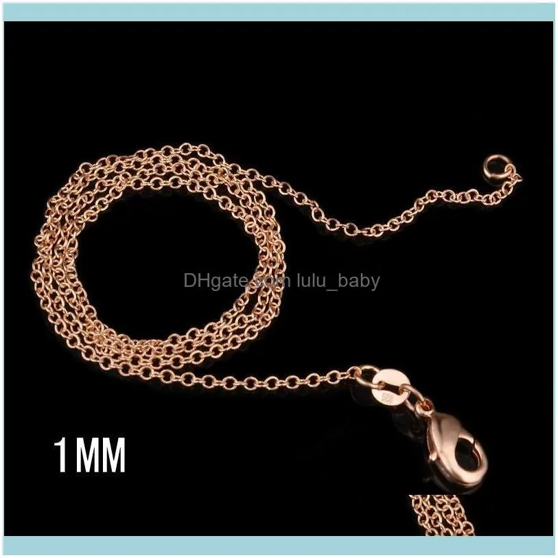 Chains 1pcs 1MM Rolo Link Chain Necklace Rose Gold Color 16/18/20/22/24/26/28/30inch Long Lobster Clasp