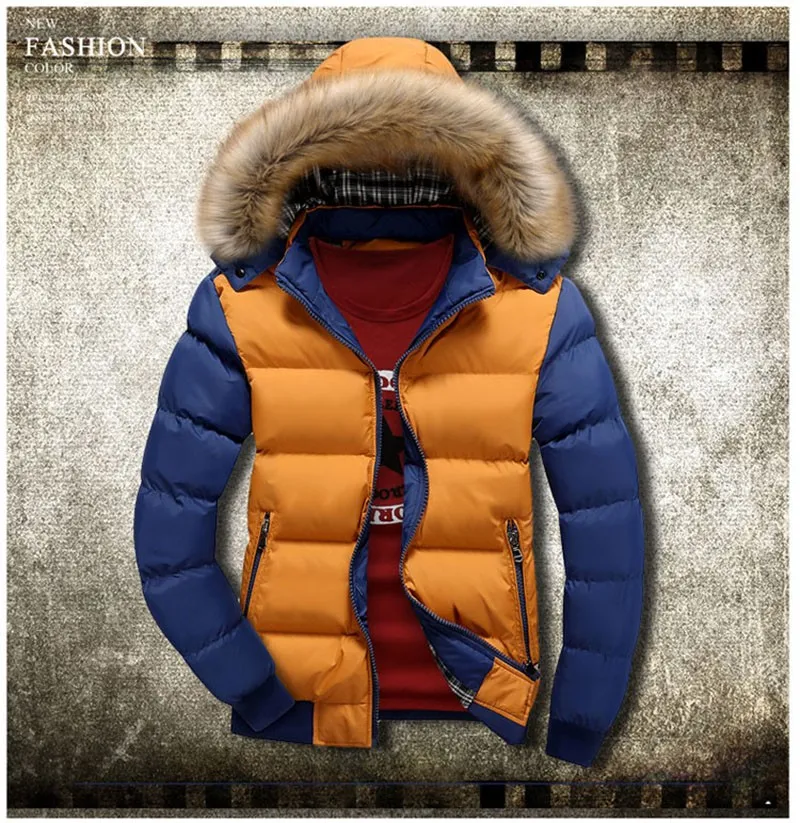 Winter jacket men thicken mens parka jackets fur hooded fashion warm casual cotton outdoor outerwear men