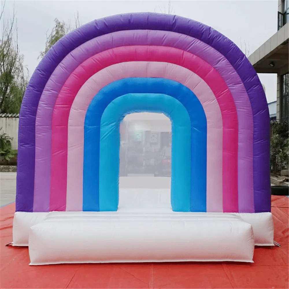 3 x 3 x 2,7 m, kleines Trampolin, Schloss, Jumper, Regenbogen-Schlauchboote, weiße Hüpfburg, farbenfroher Türsteher für den Eingang, Hochzeit, Party