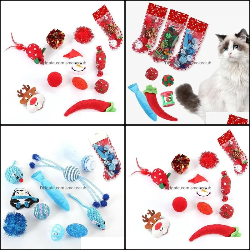Cat Toys 10PCS Christmas Funny Mini Kitten Play Toy Interactive Chewing Pet Training Chasing