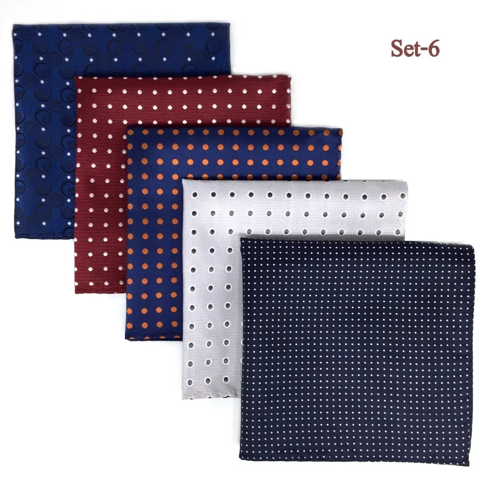 5 stycken Assorted Mens Pocket Square Silk Handkerchief Set Färgglada Stora Tillbehör Presentparty