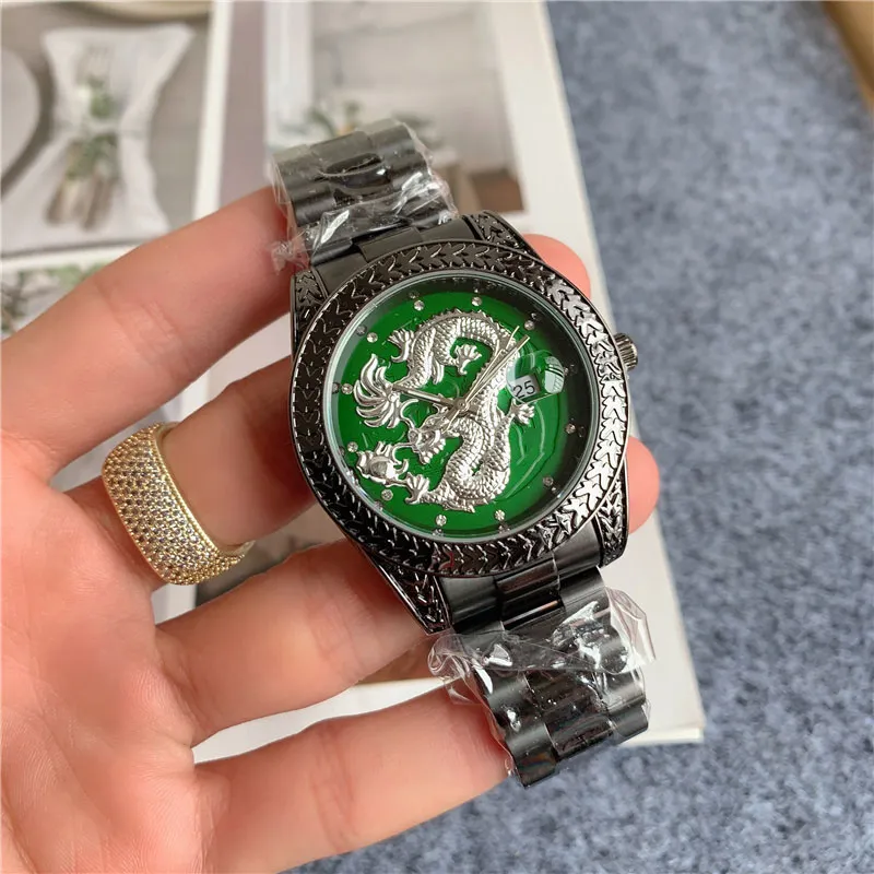 Fashion Good Quality Brand Watches for Men Chinese Dragon Style Metal Steel Band Quartz Armbandsur X145