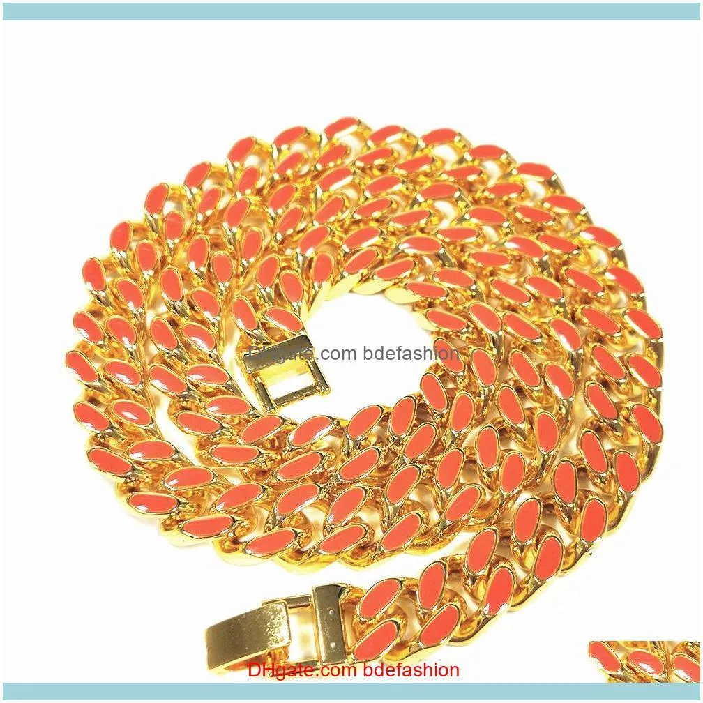 Hip Hop 11mm Heavy  Cuban Link Chain Colorful Necklace Gold Silver Jewelry for Men Women