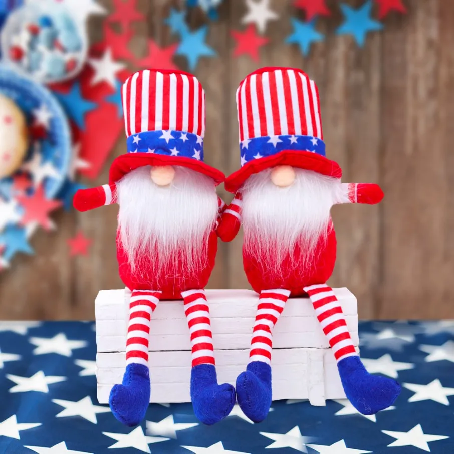 DHL Jour de l'Indépendance Américaine Gnome Rouge Bleu Main Patriotique Nain Poupée Enfants 4 Juillet Cadeau Décoration de La Maison FY2607