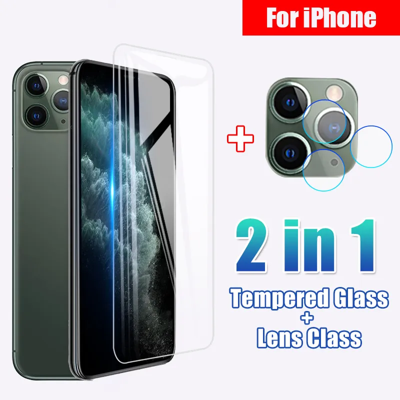 Fullt täckt tempererat glas för iPhone 11 Pro X XR XS Max Camera Lens Skärmskydd för iPhone 6 6S 7 8 plus skyddsglas