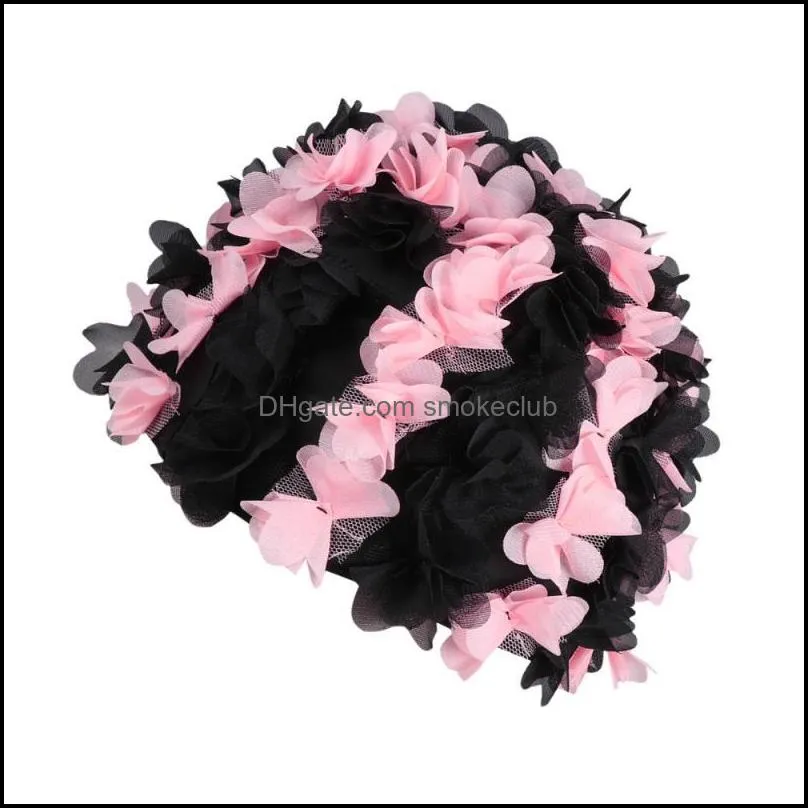 Flower Petals Shaped Swim Cap Fashion Swimming Hat Adults Bathing Black Caps