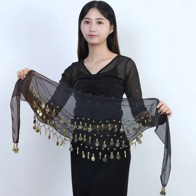 Belly Dance waist chain 72 gold coin waist cover Indian dance three-layer Chiffon Belt Hip Scarf accessories 1