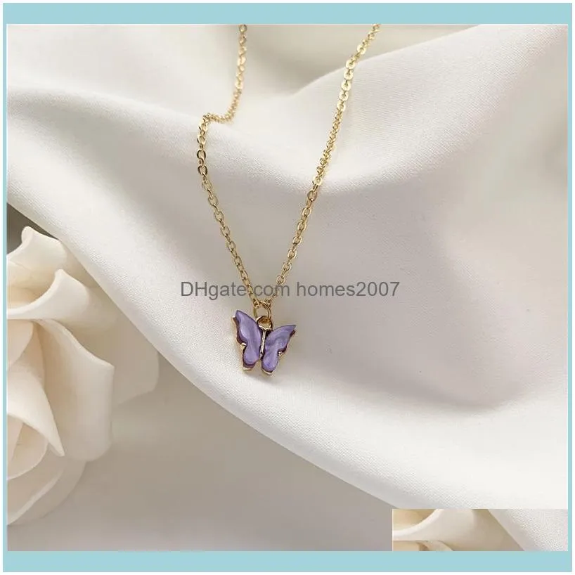 Small And Pure  Purple Butterfly Necklace Female Ins Temperament Contracted Collarbone Chain Sweet Girl Chains