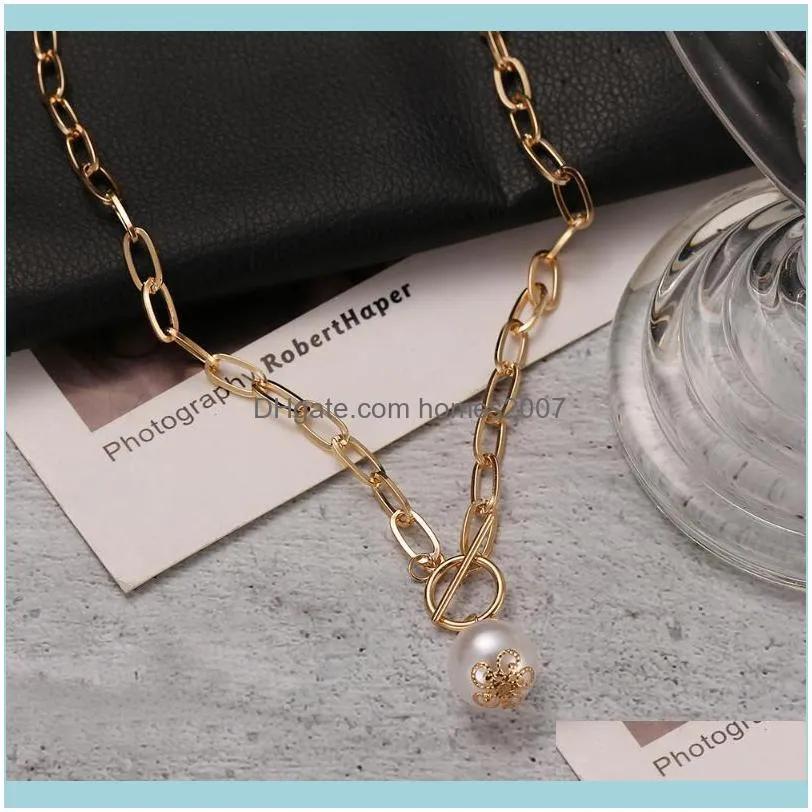 Gothic Baroque Pearl Pendant Necklace Women`s Wedding Punk Large Bead Lariat Golden Long Necklaces Girl Sweet Bridal Jewelry Chains