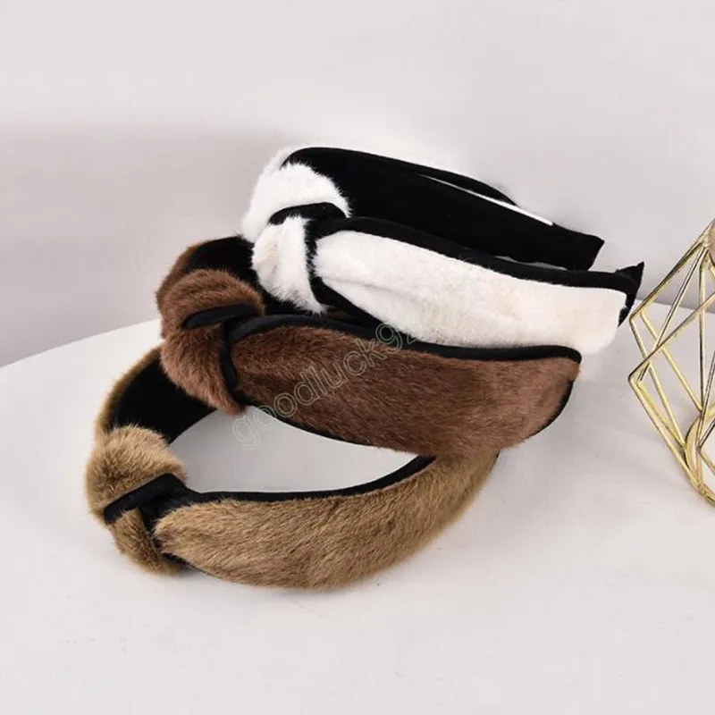 Fashion Warm Plush Hairband Hair Sticks Winter Center Knot Headbands Headwear Solid Color Casual Adult Hair Accessories