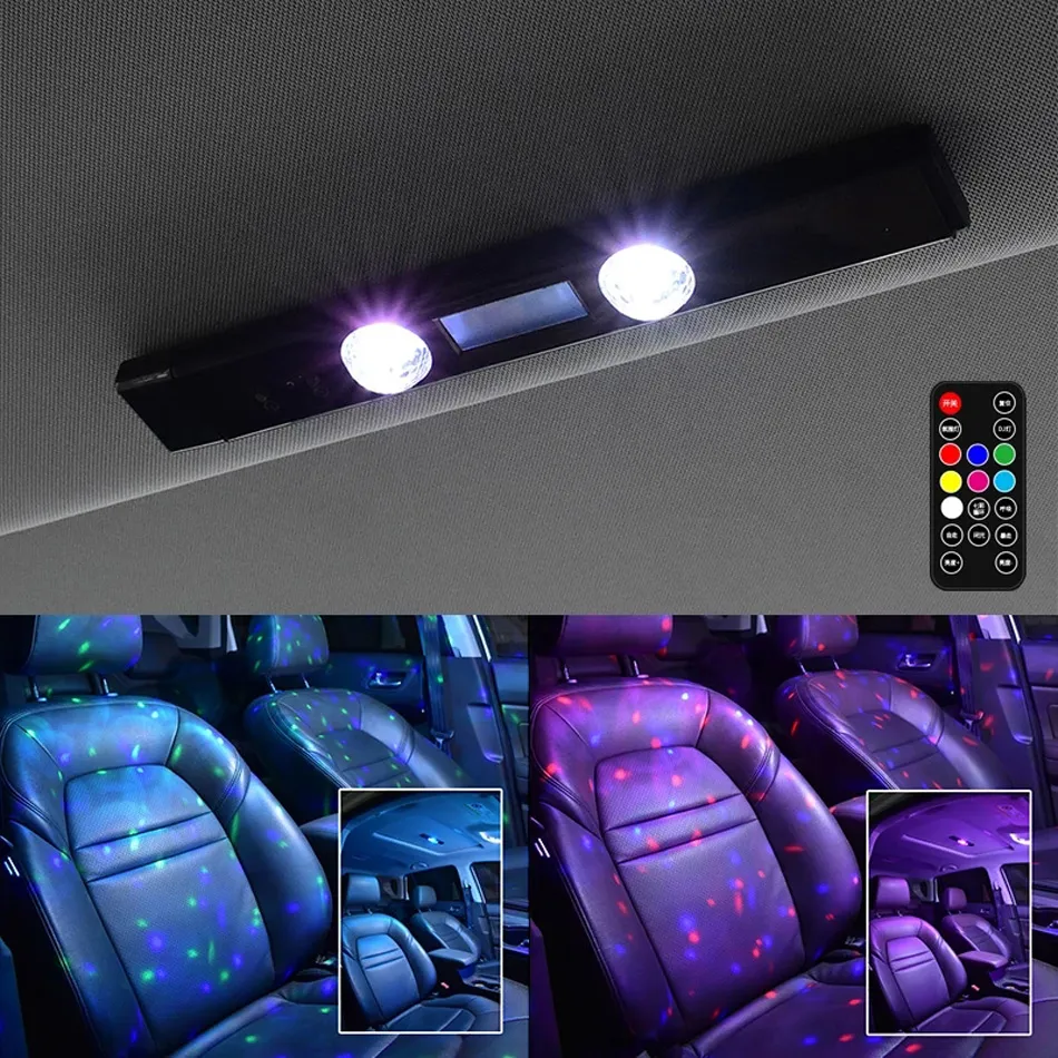 Luzes de atmosfera de carro 5 modos lâmpada ambiente com luz decorativa portátil multi-cor remota para uso automático USB recarregável D88