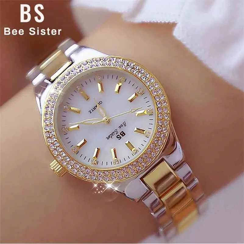 Relojes de mujer de cristal Relojes de cuarzo de moda de lujo Relojes de pulsera de diamante de acero inoxidable para mujeres Relogio Feminino 210527