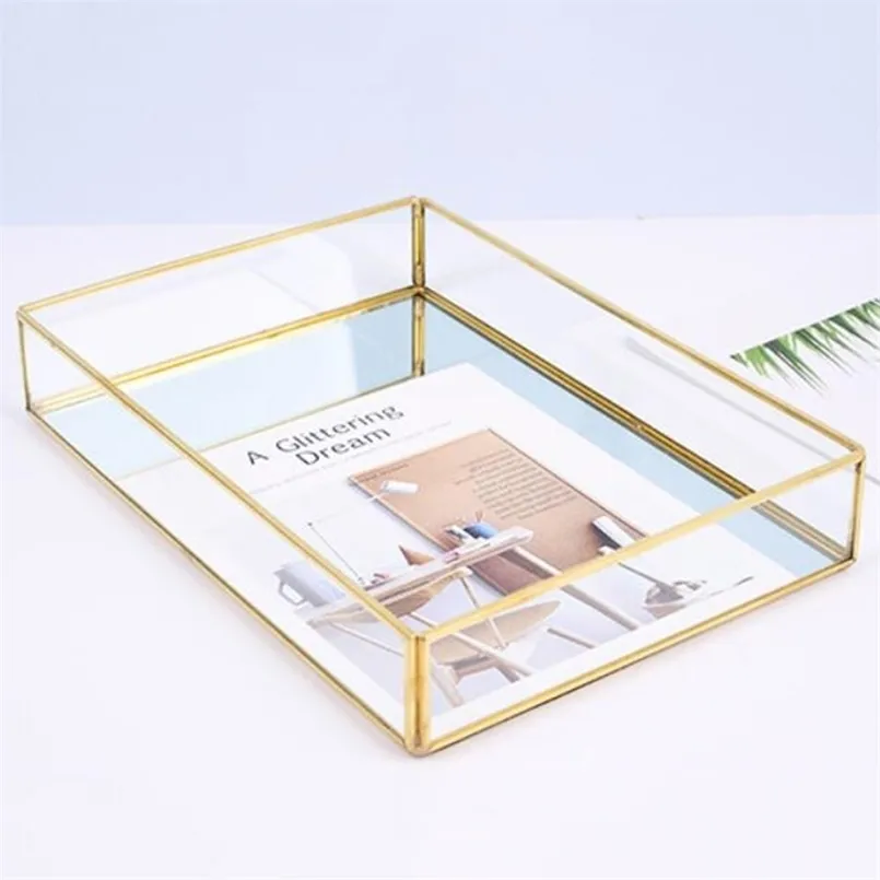 Nordic Retro Jewelry Box Storage Exquisite Glass Tray for Earrings Necklace Ring Pendant Bracelet Makeup Display Stand 211105