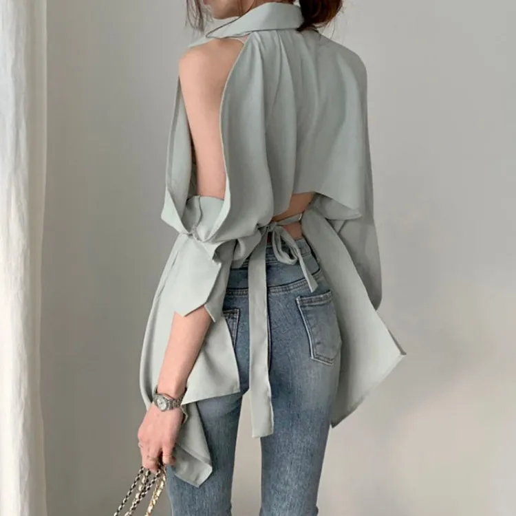 Women Blouse Lady Hollow Out Turn Down Collar Fashion Shirts Blusa Off Shoulder Spring Summer Solid Tops Women's Blouses