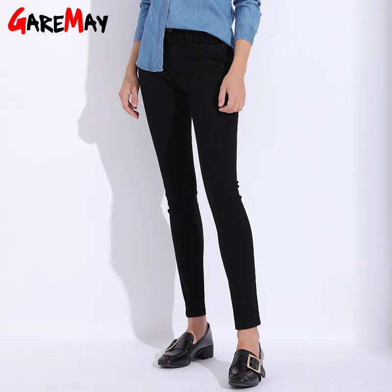 Czarne dżinsy Kobiet Plus Size Skinny ołówek Dorywczo Damskie Spodnie Kobiety Z Wysoką Talią Stretch Jean Femme 210428