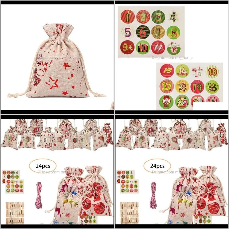 2020 christmas ornament santa sacks xmas stocking storage bag christmas pattern candy bag 1-24 advent calendar bundle gift