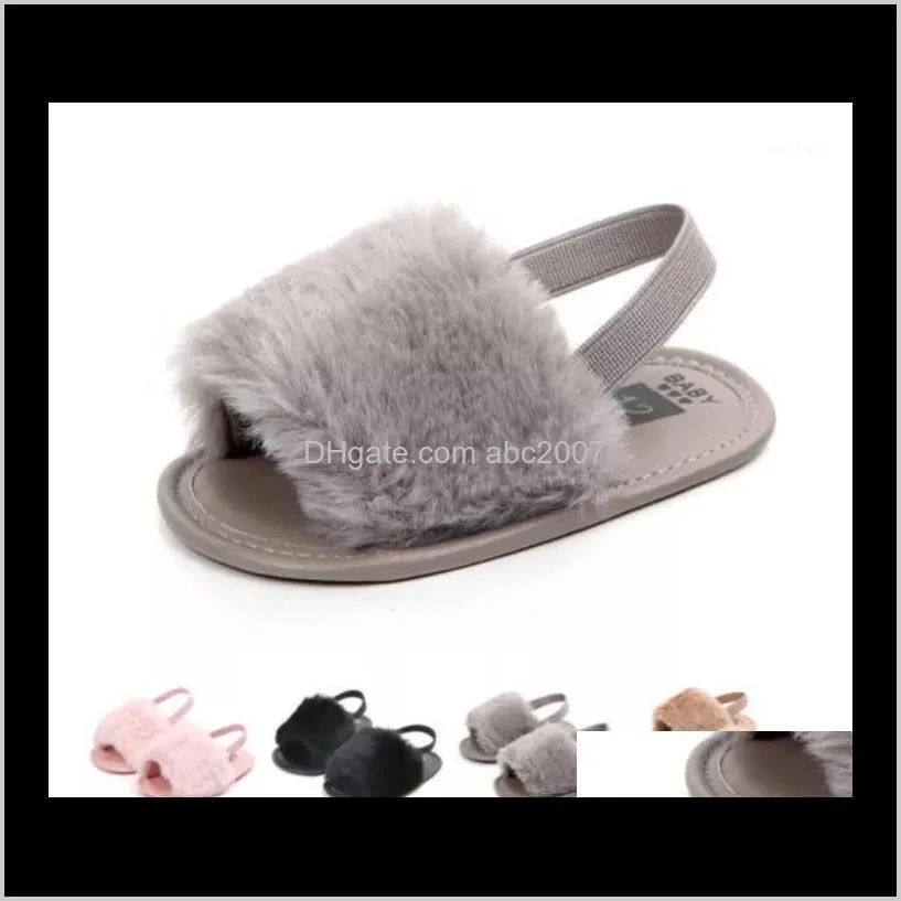 Sandals Baby Kids & Maternity born Girl Slippers Baby Soft Sole Cradle Shoes Cute Fluffy Fur Summer Sandals1 Drop Delivery Ici56