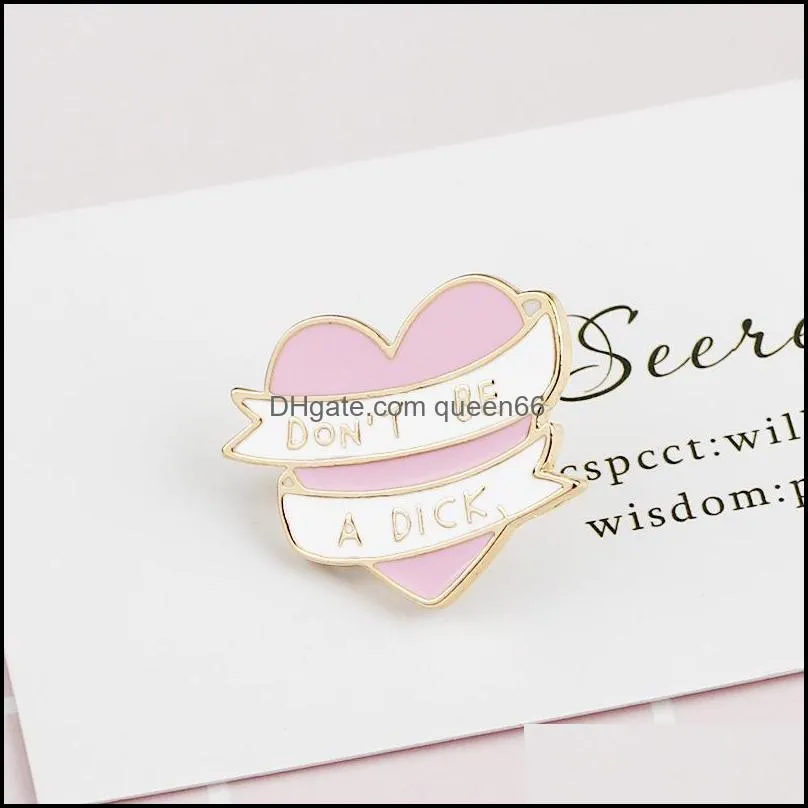 Heart Shaped Ribbon DON`T BE A DICK Pink Special Personality Tide New Brooch Creative Cartoon Lapel Denim Badge