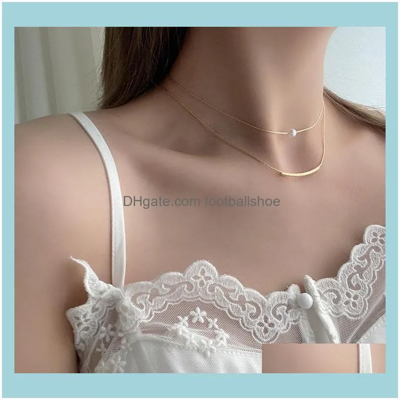 Arrivals 2021 Fashion Modern Peals Choker Necklace Double Layers Round Necklaces Golden Chain Jewelry Women Chains