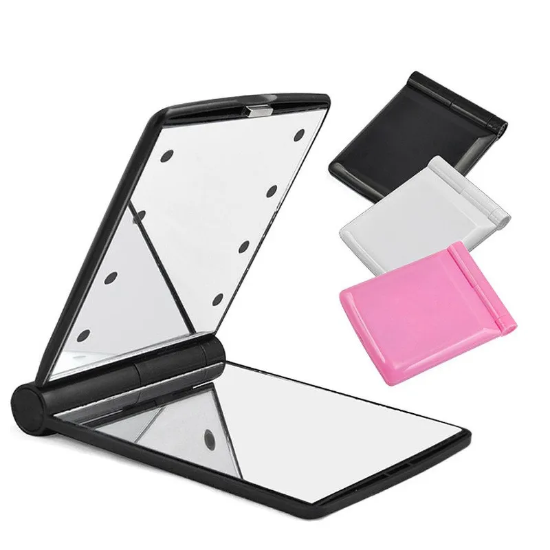 Free epacket 8 LED Light Makeup Mirror Desktop Portable Compact Lighted for Travel in stock battery not included