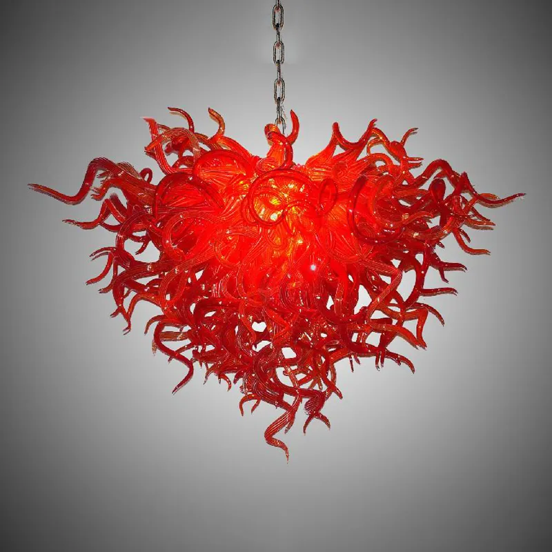 Modern hängande lampa röd färg handblåst glas ljuskronor belysning anpassad 80 med 60 cm LED Hängande lampor för vardagsrum Matsal Konst Decor GG349