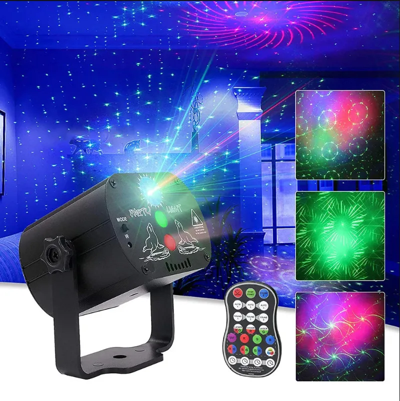 Mini DJ Disco Light Party Stage Lighting Effect Voice Control USB Laser Projektor Strobe Lampa för hem dansgolv