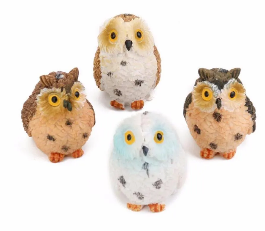 Micro Mini Fairy Garden Miniatures Figurki Żywicy Owl Ptaki Zwierząt Postać Zabawki Domowe Dekoracja Ornament