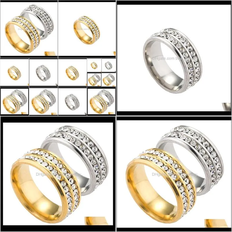 titanium 2 round zircon crystal ring finger rings for women men wedding ring jewelry luxury