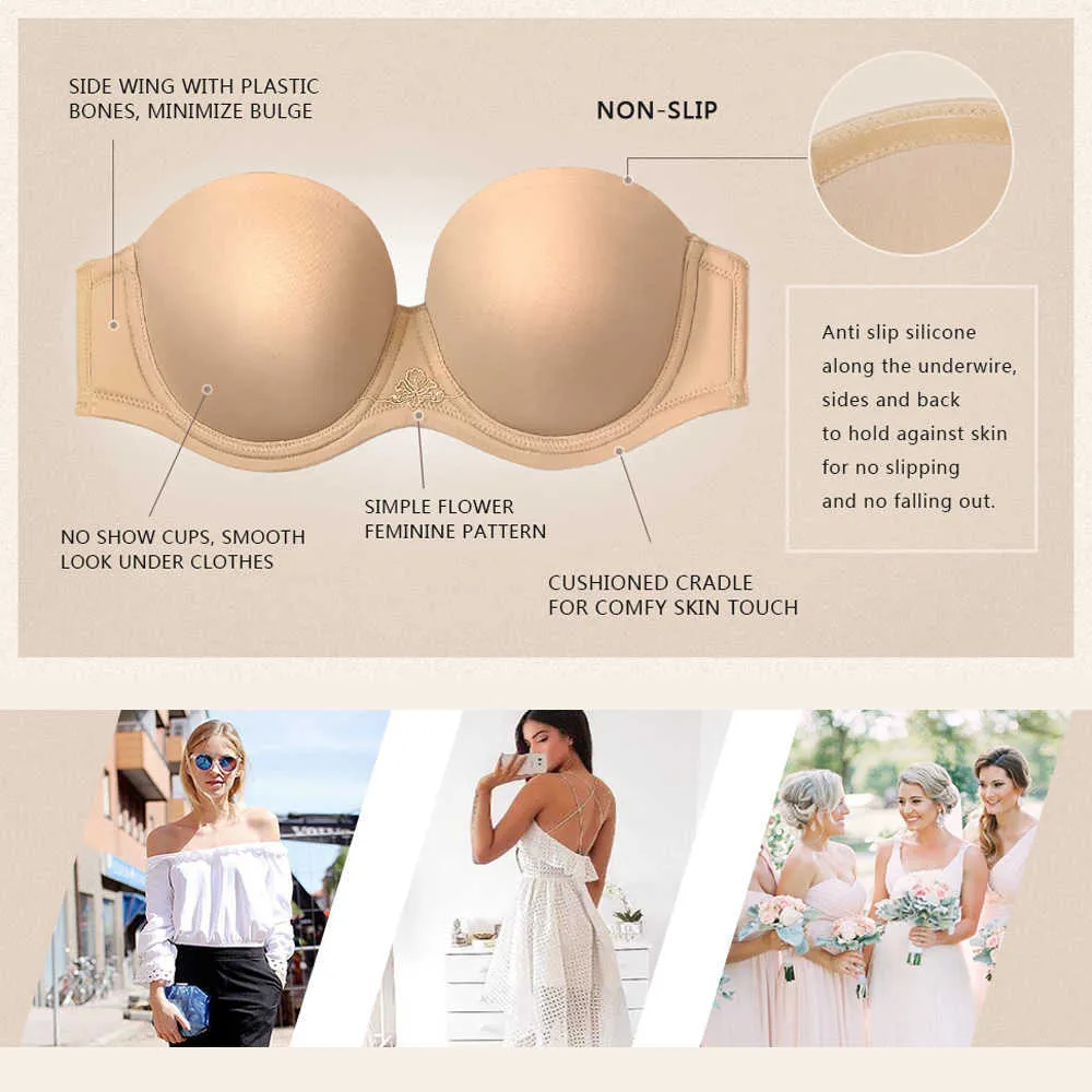 Women Strapless Bra Convertible Multiway Lift Half Cup Brassiere Anti-Slip  Lift Underwire Bras