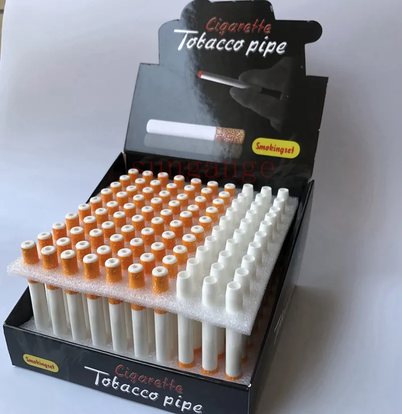 100 unids/lote pipas de cerámica con forma de cigarrillo para fumar 78mm 55mm pipa de tabaco de mano tubo de rapé accesorios de herramientas de hierba de murciélago de un bateador