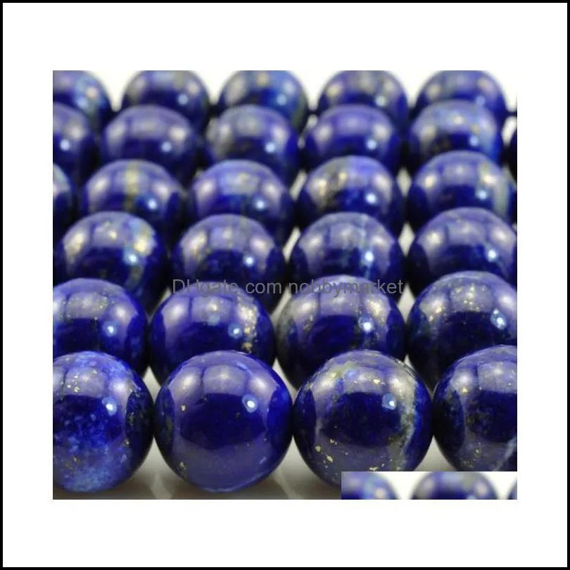 Bead Caps Jewelry Findings & Components Natural Stone Lapis Lazi Round Loose Beads Strand 4 6 8 10 12 14Mm Pick Size For Making No.Sab12 1Yq