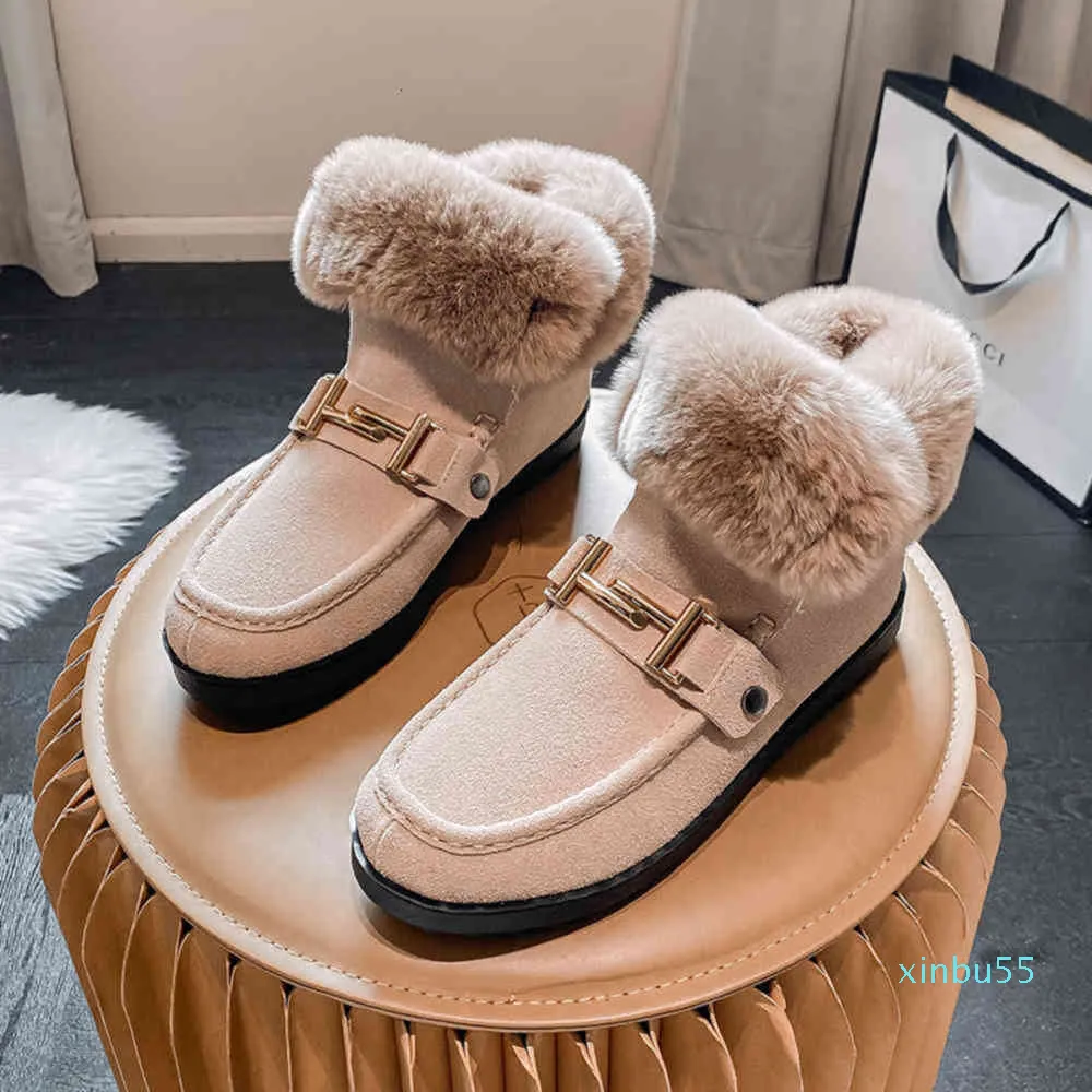 Grandes chaussures pour femmes 41-43 bottes en peluche hiver chaud neige courte semelle épaisse coton