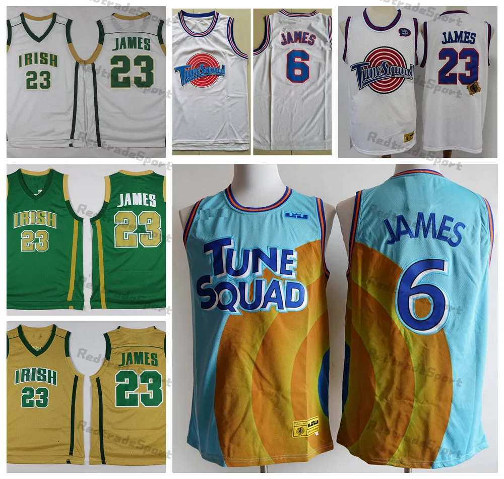 Mens St. Vincent Mary High School Irish Lebron James James Basquetebol # 23 Costurado Camisas Tune Squad Looney Monstars Space Jam DNA Jersey