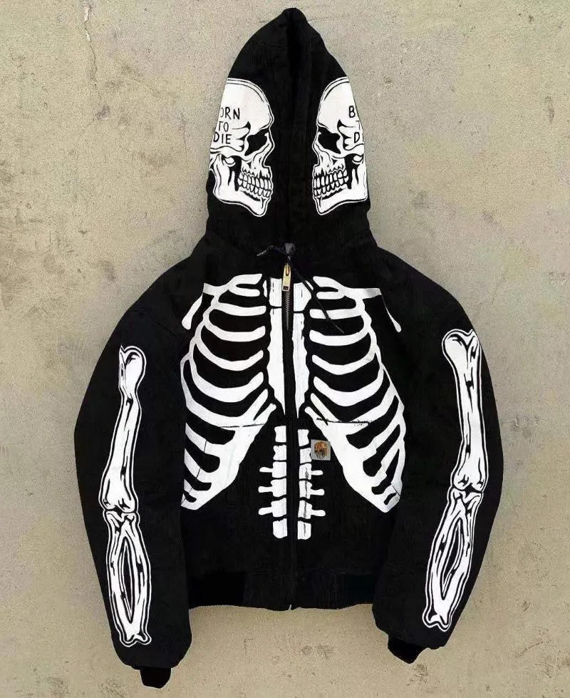 Vintage Skull Skeleton Print Thick Zip Up Hoodie Cardigan Streetwear  Oversized Casual Sweatshirt For Autumn S 4XL From Jinjingba, $23.56