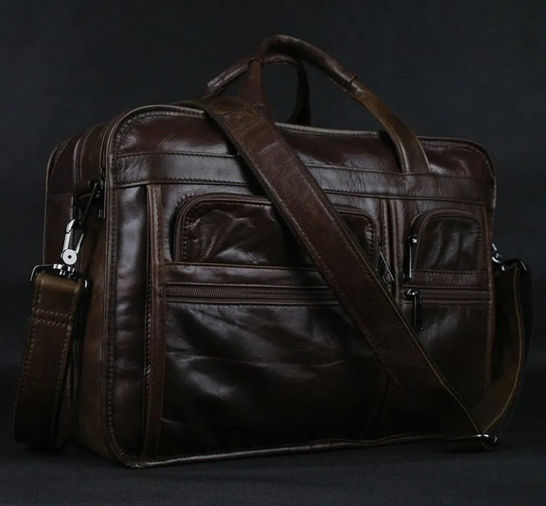 Messenger Bag Genuine Leather Men Moda Hight Qualidade Luxo Ombro Crossbody Tote Handbag Office 15 "Polegada Bolsa de laptop Brown