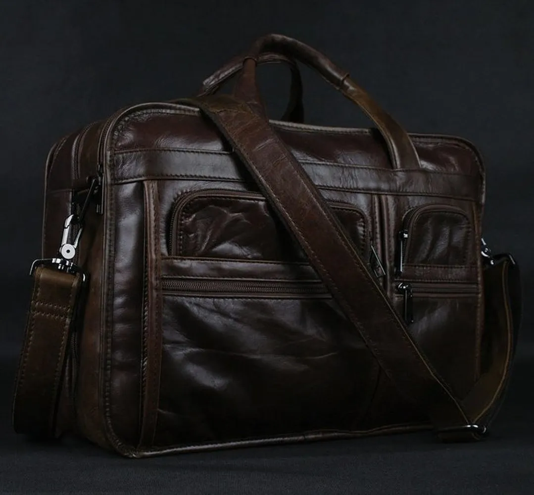 Sac de messager en cuir véritable hommes mode haute qualité luxe épaule bandoulière fourre-tout sac à main bureau 15 "pouces sac pour ordinateur portable marron