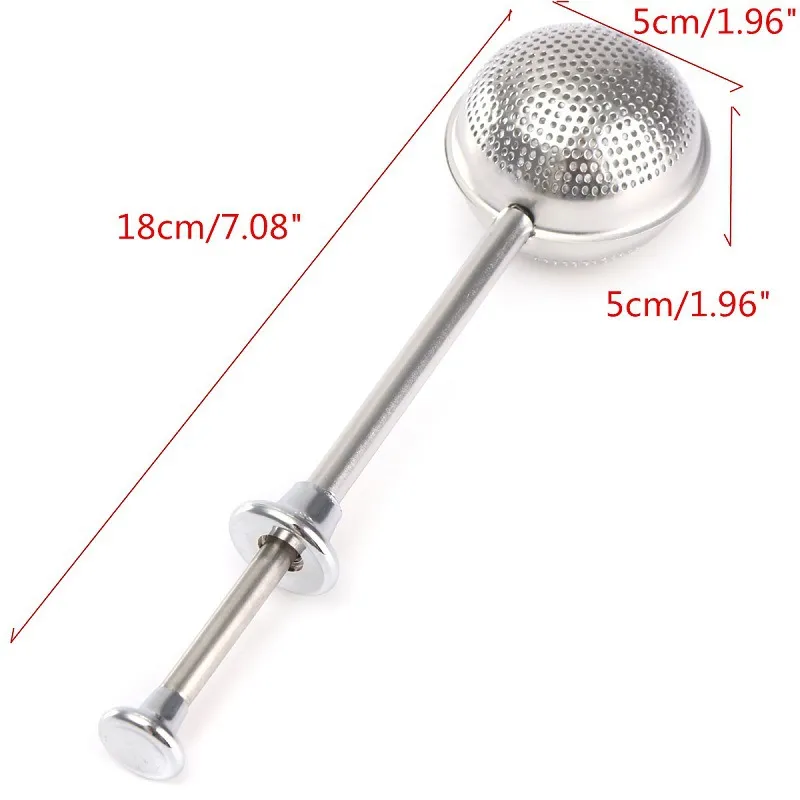 18cm Stainless Steel Spoon Retractable Ball Shape Metal Locking Spice Tea Strainer Infuser Filter Squee DH8500