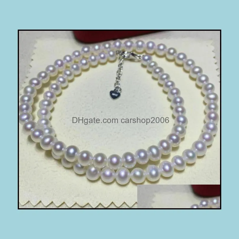 9-10mm White Natural Pearl Beaded Necklace 18inch 925 Silver Clasp Women`s Gift Jewelry