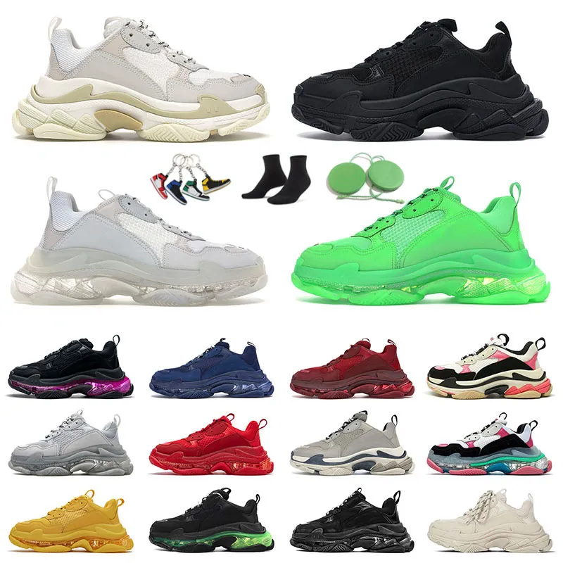 Topkwaliteit Triple S Mens Womens Platform Sneakers Wissen Sole Schoenen 17FW Zwart All White Crystal Bottoms Luxurys Ontwerpers Vintage Sports Trainers Outdoor