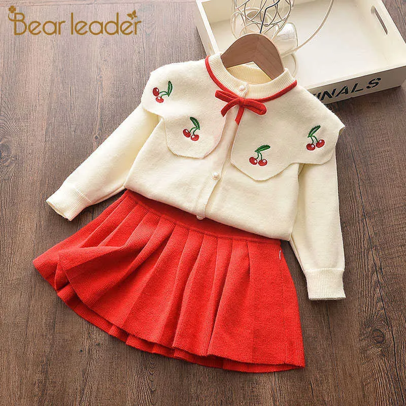 Bear Leader Baby Autumn Winter Girls Dress Kids Cotton 2 Pcs Cloths Children Outfits Print Sweater Dress for Girls Knitted 210708