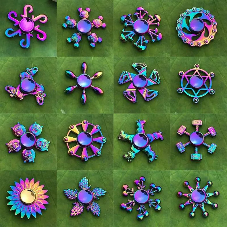 Kolorowe spinning Top Stop Cynku Fidget Spinner Wheels Gyro Zabawki Zabawki Metalowe Łożysko Rainbow Ręka Spinners Focus Anti-Lęka Zabawka Łagodzi Stres dorosłych