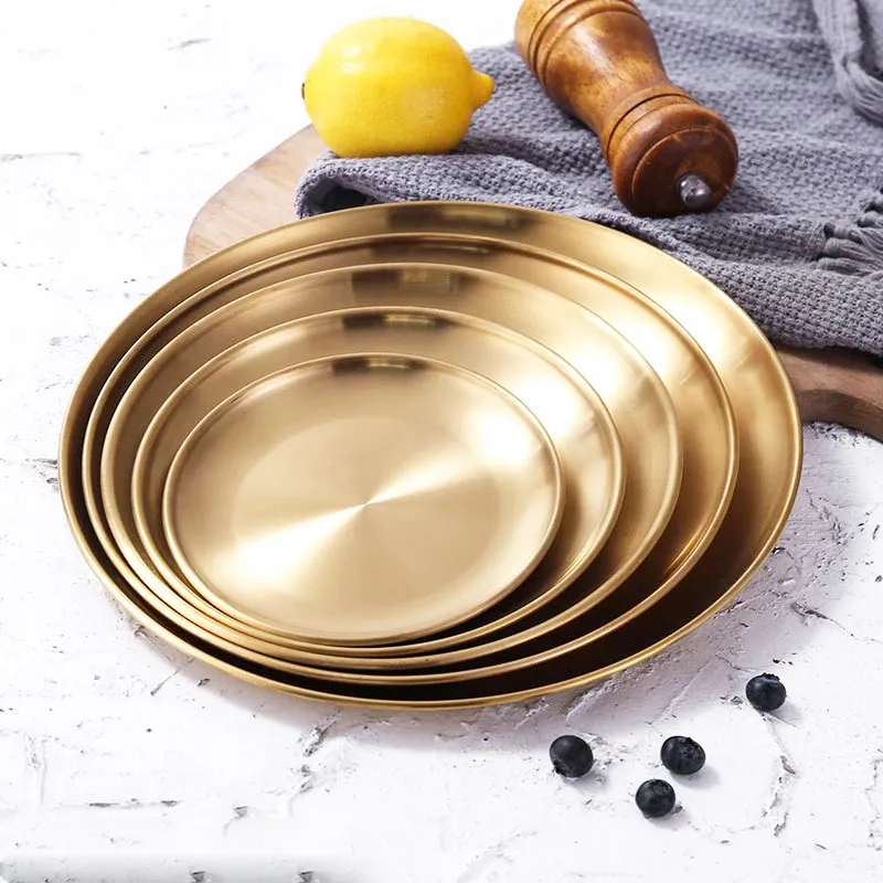 Европейский стиль обеденные плиты золотые обеденные тарелки, подающие блюда круглые пластины торт поднос западный стейк круглый поднос кухня плиты lx3781